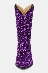 Bottes Santiags Mi-Mollet à Paillettes Violettes