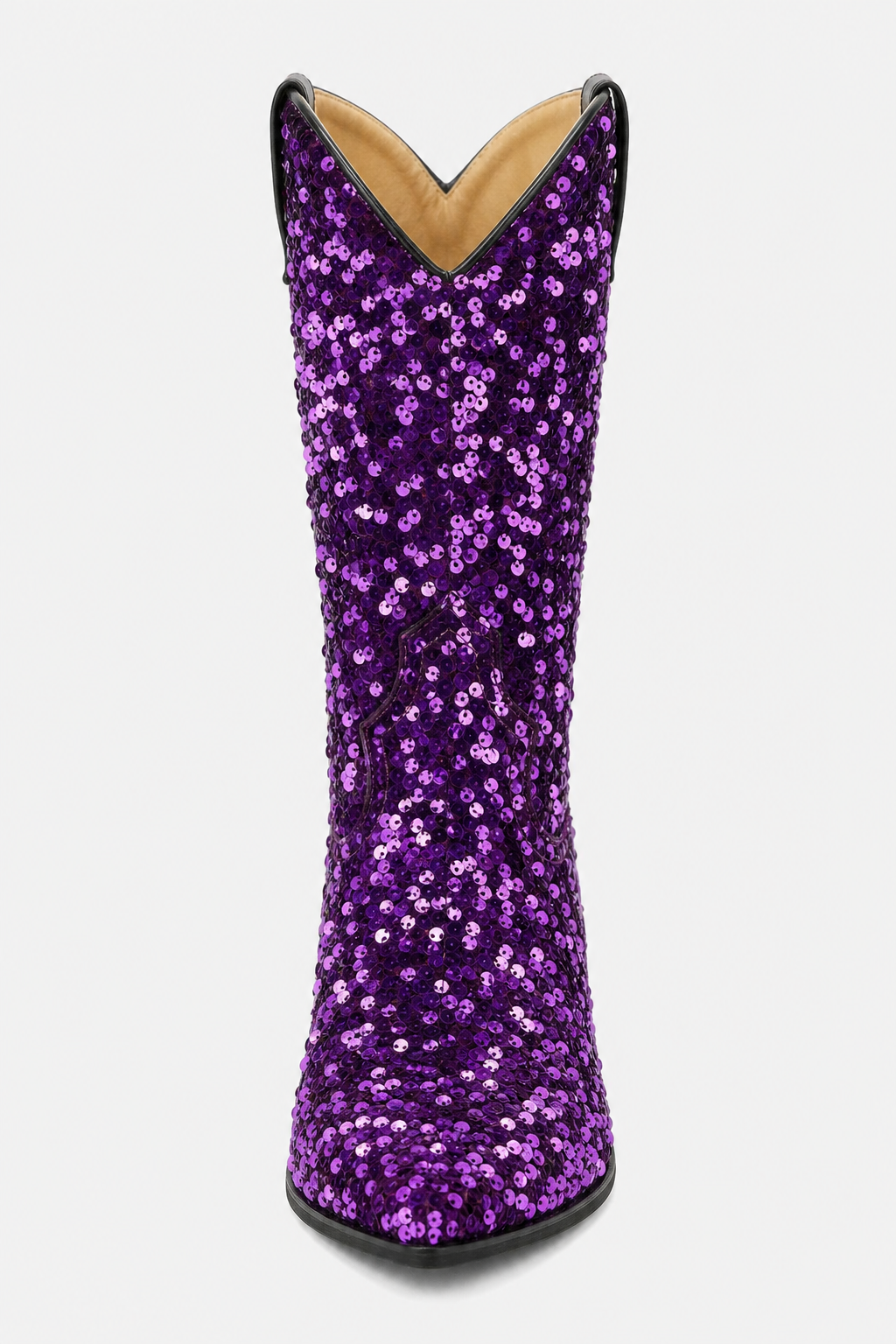 Bottes Santiags Mi-Mollet à Paillettes Violettes