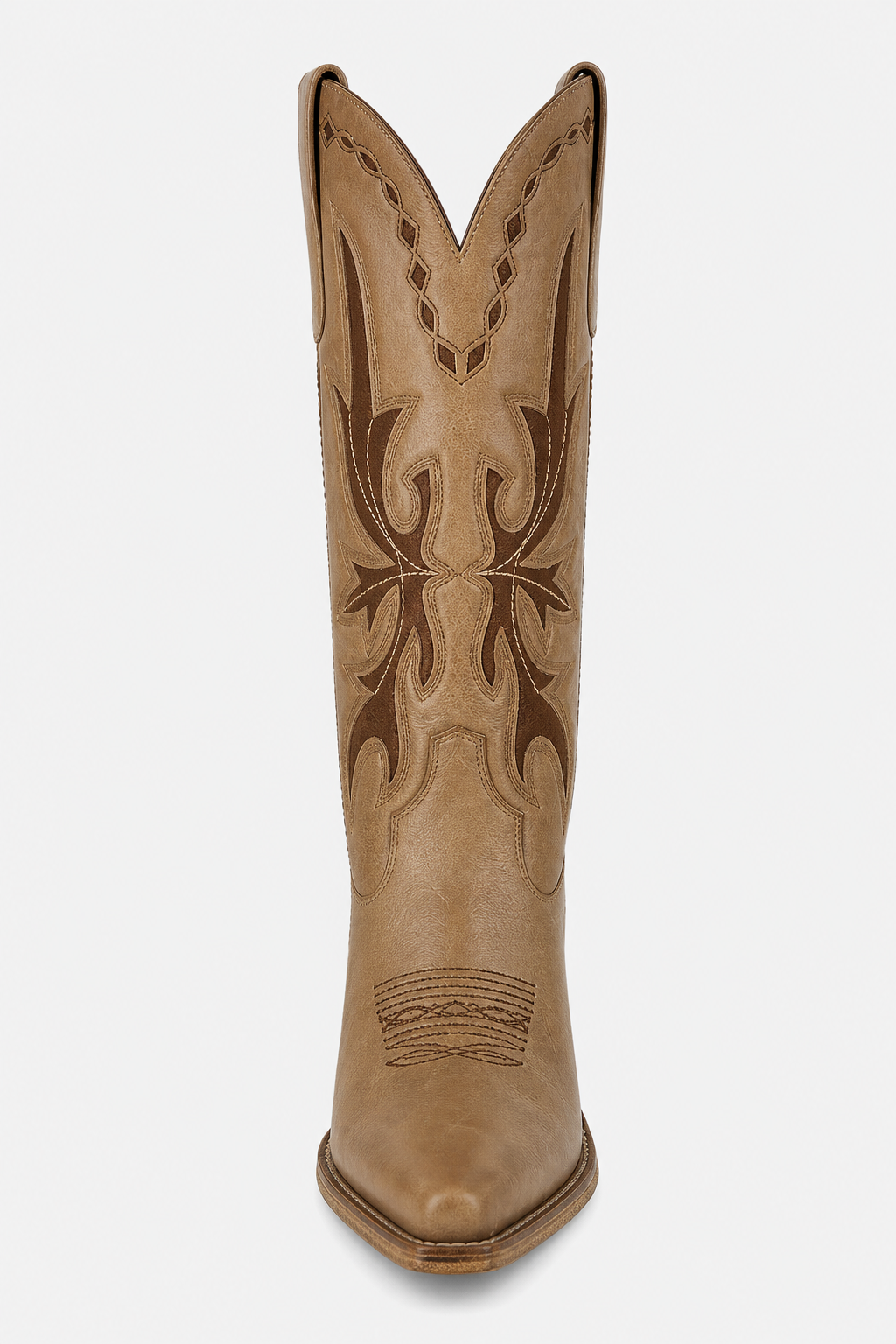 Bottes Santiags en Similicuir Camel à Motifs Western