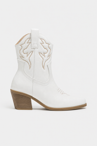 Bottes Santiags Blanches en Similicuir à Motifs Brodés