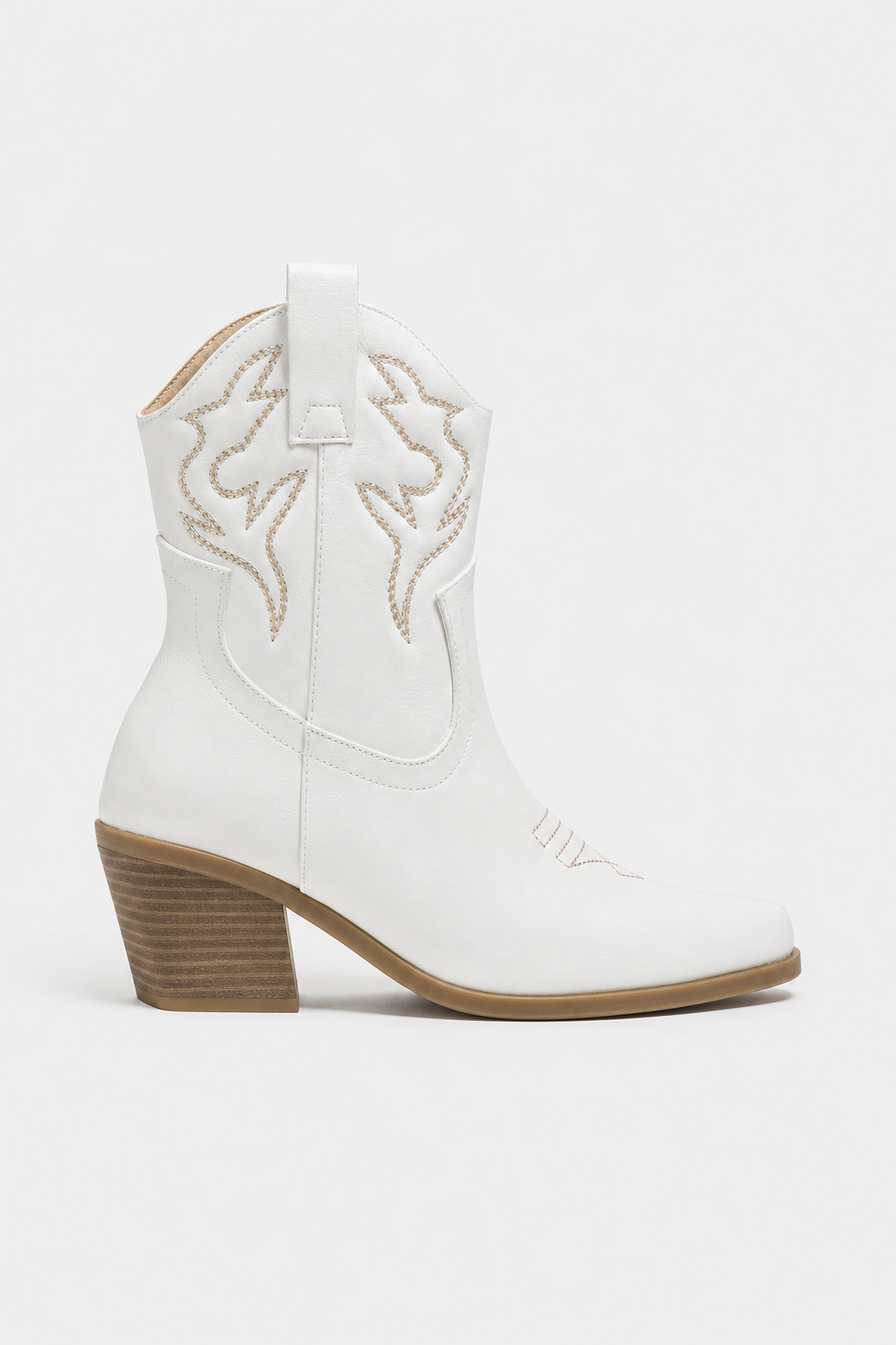 Bottes Santiags Blanches en Similicuir à Motifs Brodés