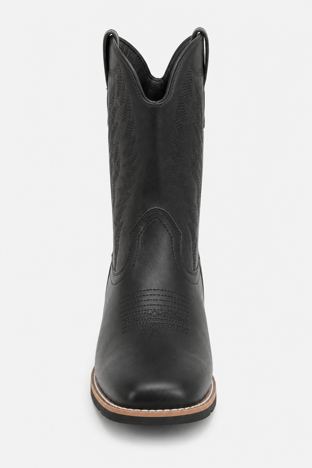 Bottes Santiags en Similicuir Noir à Bout Carré Brodées