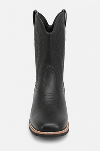 Bottes Santiags en Similicuir Noir à Bout Carré Brodées