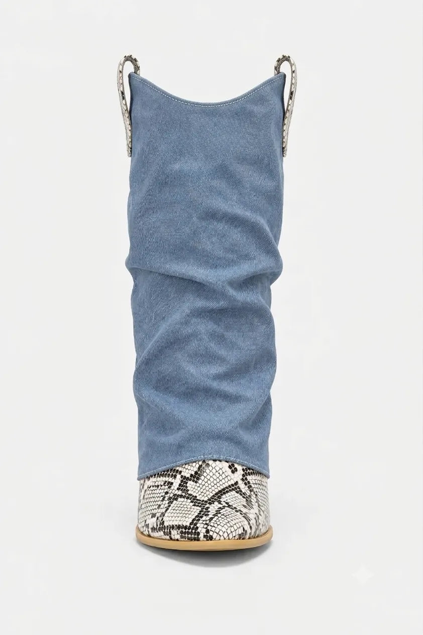 Bottes Santiags Jean Froissées à Imprimé Serpent
