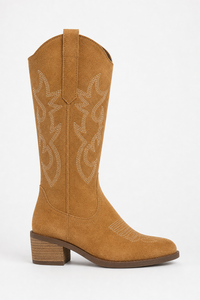 Bottes Santiags en Daim Camel à Broderies Western