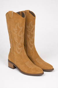 Bottes Santiags en Daim Camel à Broderies Western