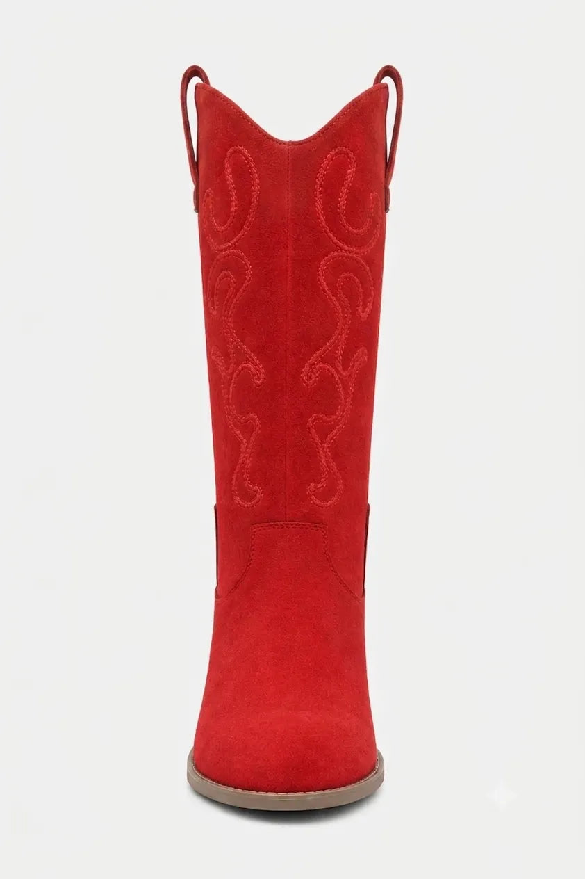 Santiags en Daim Rouge à Broderies Western